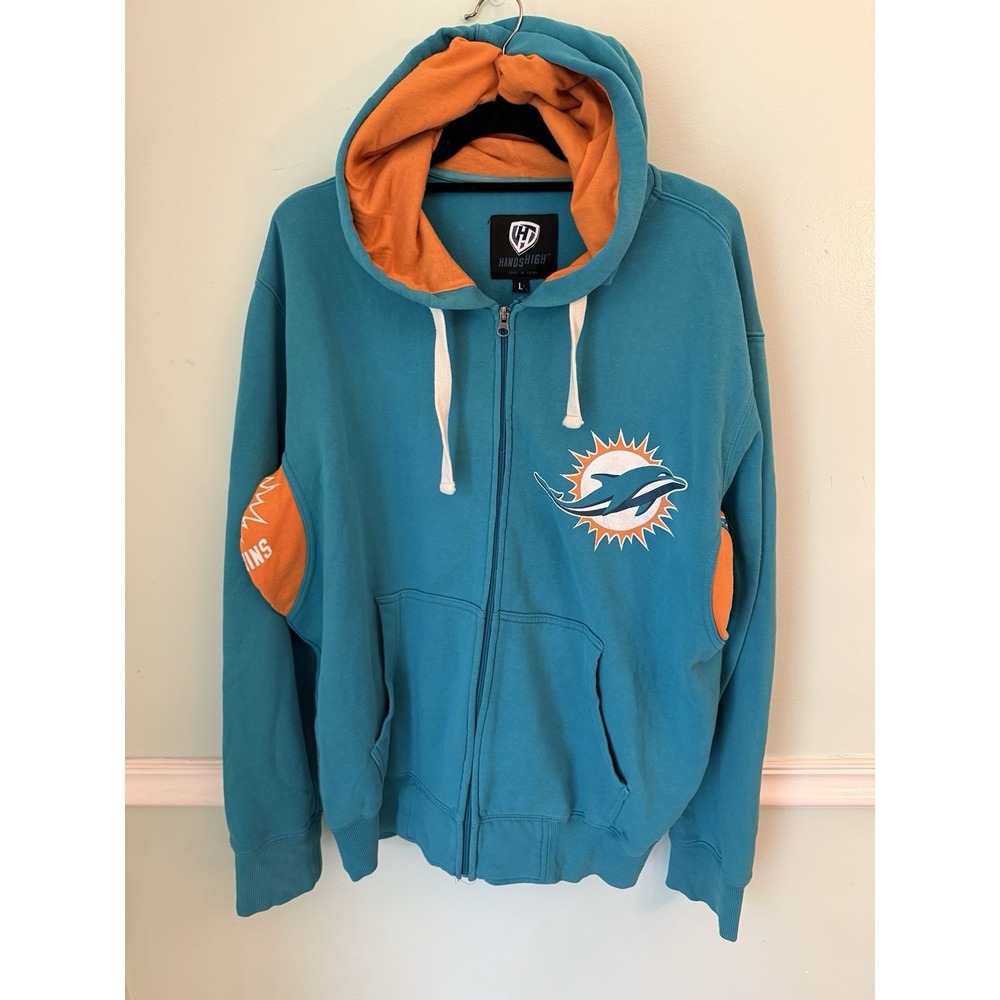 Miami Dolphins Hoodie - Mens Large -full Zip Sweatshirt - Hands High